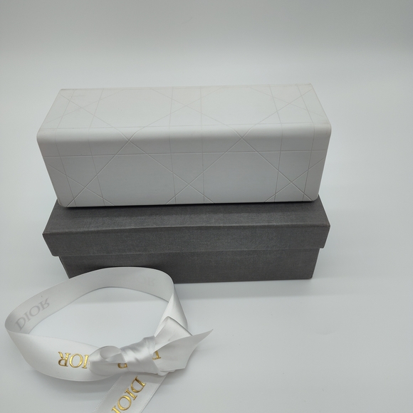 DIOR Sunglasses Case White Cannage Box Gray Fabric Storage Box Ribbon Set EUC - Picture 5 of 13